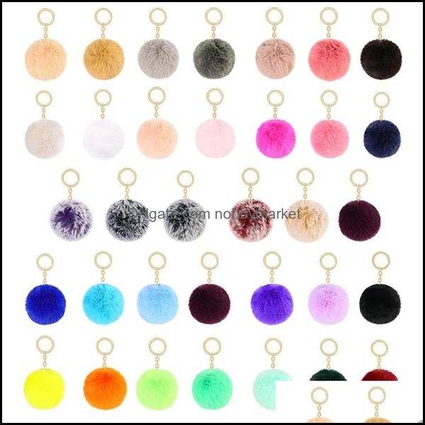 Schlüsselanhänger Schmuck 34 Farben Flauschiges Fell Pom Schlüsselanhänger Spielzeug Weiche Faux Ball Auto Schlüsselanhänger Pompom Ketten Geschenk für Kinder Tasche Ornamente Drop Lieferung