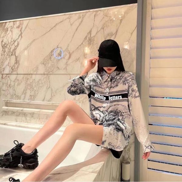 

2022 womens designer clothing blouses & shirts chinese style ink painting printed long sleeves fashion insider shirt lulu the same kind high, White