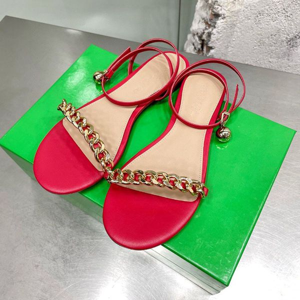 

summer runway flat chain sandals for women brand bell ankle buckle ladies fashion flats party shoes women causal sandals, Black