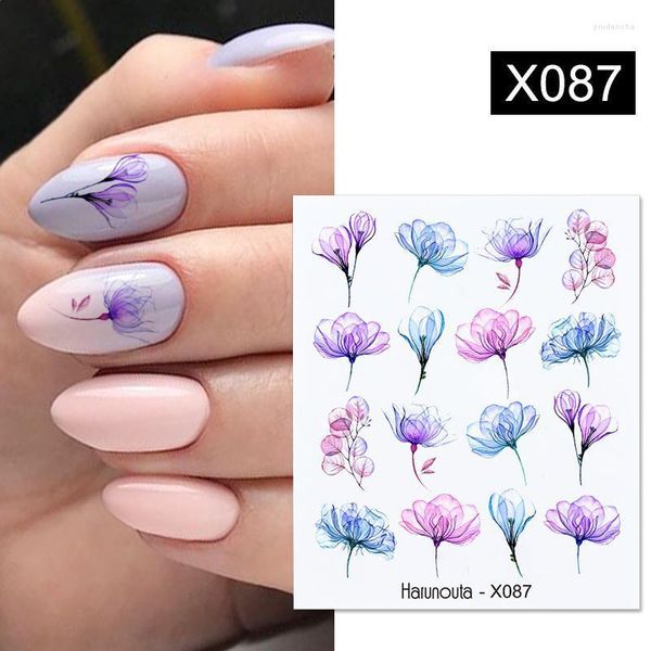 Adesivi decalcomanie Harunouta Purple Blue Flowers Inchiostro Blooming Acqua Gioometria Acqua Rinchetta Folco di manicure francese Avvolgimenti prud22