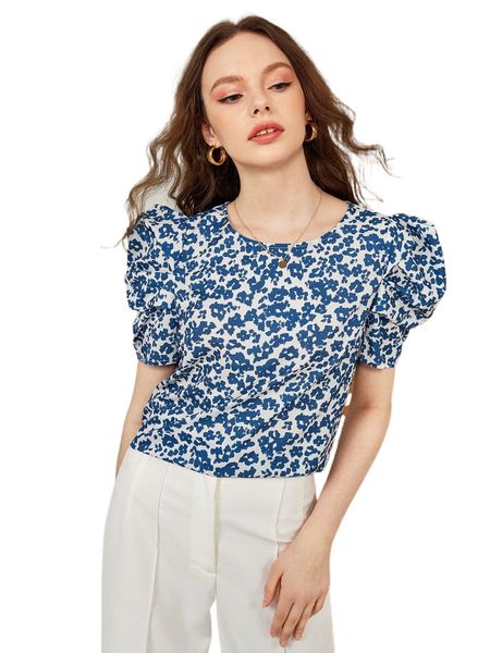 

x leonie somes allover print puff sleeve blouse w6bu#, White
