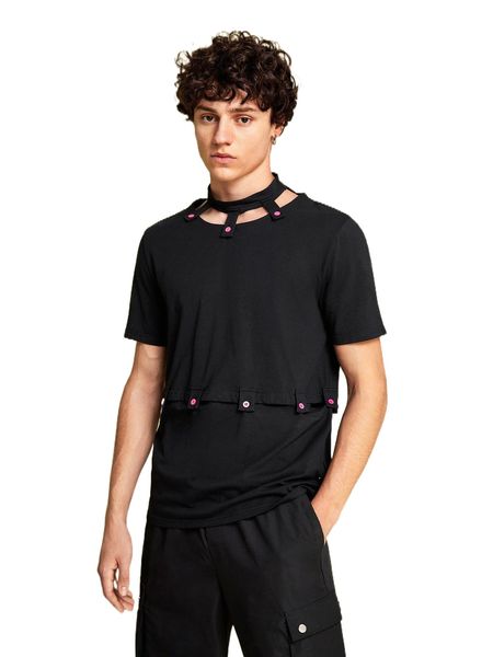 

x 7tastik men button detail cut out tee j5zw#, White;black