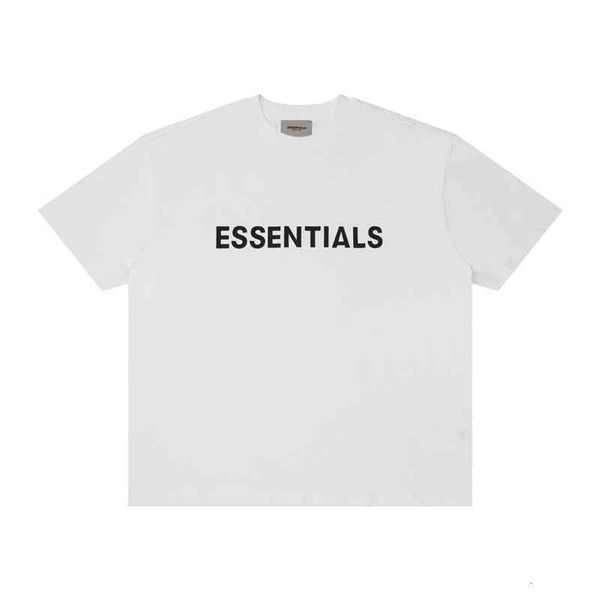 

50% discount short double thread new fog sleeve t-shirt high street chest essential letter loose tee men and women lovers factory sales, White;black