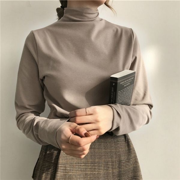 

turtleneck bottoming shirt womens autumn and winter solid color long sleeve slim slimming allmatch thin 210317, White