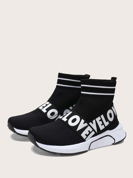 

boys letter graphic sock boots she, Black;grey