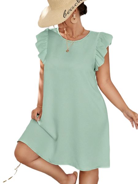 

plus ruffle sleeve tunic dress z98b#, Black