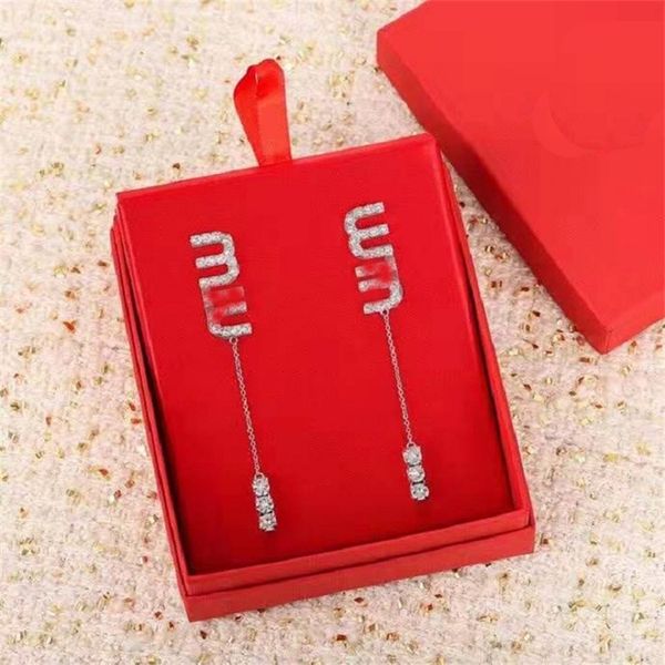 

ornament charm earring new diamond letter earrings long earrings temperament s925 silver pin earrings, Golden