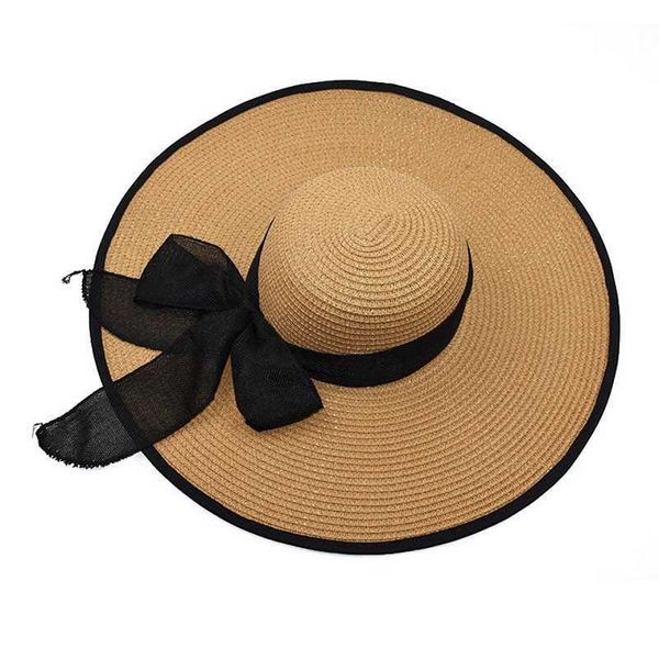 Cappello da donna estivo con protezione UV, cappello floscio in paglia, a tesa larga, da spiaggia, a tesa larga