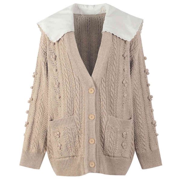 

women's knits tees autumn and winter style baby collar sweater loose coat long sleeve women's french trend jzre, White