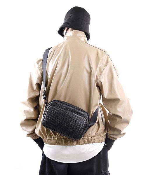 

dhl50pcs messenger bags men pu weave black cross small crossbody bag