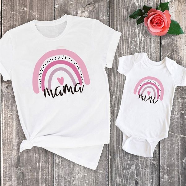 

mommy and baby romper infant 024m family matching cotton clothing summer rainbow mama and mini tshirt cute print 220531, Blue