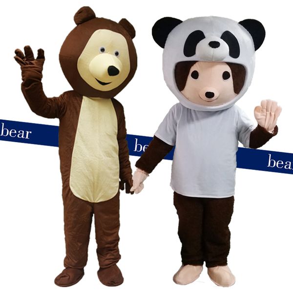 Mascote boneca traje urso panda mascote traje bonito urso aparência dos desenhos animados com cavaleiro uniforme adulto fantasia tema mascotte carnaval traje