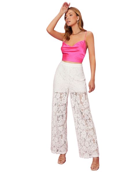 

solid lace wide leg pants 53af#, Black;white