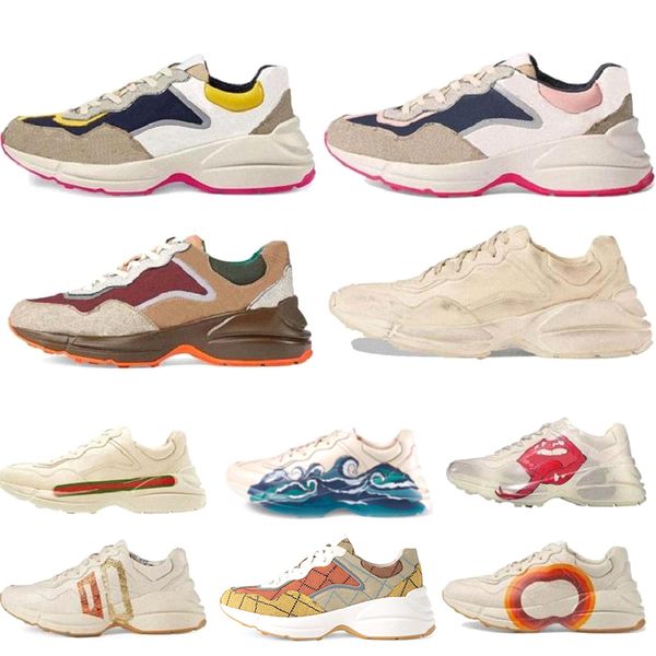 2021 Tasarımcı Rhyton Sneakers Ayakkabı Erkek Kadın Vintage Eğitmen Lüks Bayanlar Spor Rahat Ayakkabılar Çilek Kaplan Koşucu Sneaker Boyutu 35-46 NO20