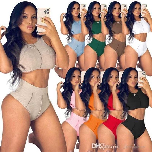 

rib knitted tracksuits womens designers clothes 2022 casual summer 2 piece short sets ladies thread splicing vest mini shorts outfits, Gray