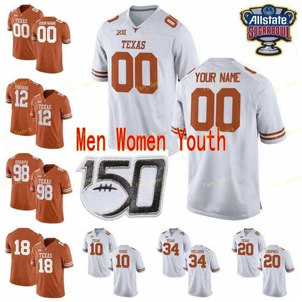 Nik1 NCAA College Maglie Texas Longhorns 24 Derrian Brown 25 BJ Foster 26 Keaontay Ingram 3 Hicks Calcio personalizzato cucito