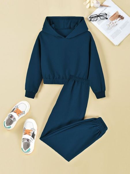 

girls solid hoodie & sweatpants set she, White