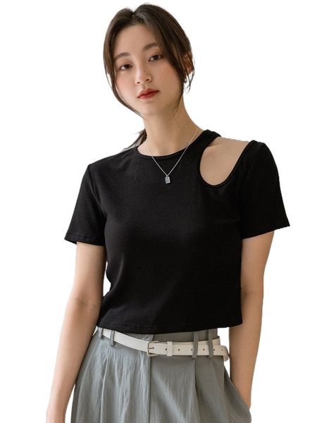 

dazy-less solid asymmetrical neck tee o6a9#, White