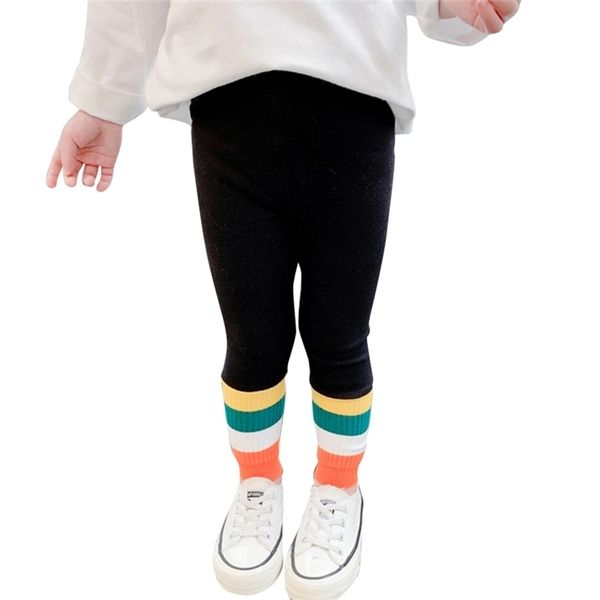 

girls leggings rainbow stirped slim pants baby girl patchwork children's pants casual style girl clothes 210412, Blue