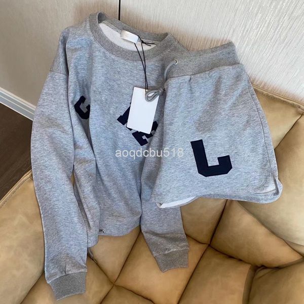 

women's tracksuits ce home embroidery pasted cloth letter leisure suit female spring and summer round neck loose sweater trousers sport, Gray