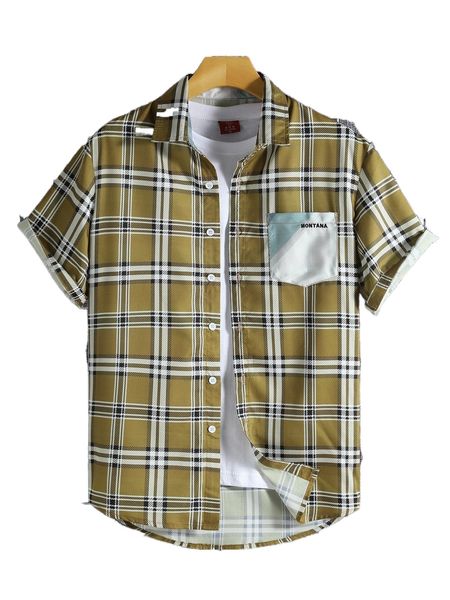 

men plaid print letter embroidery shirt without tee t9to#, White;black