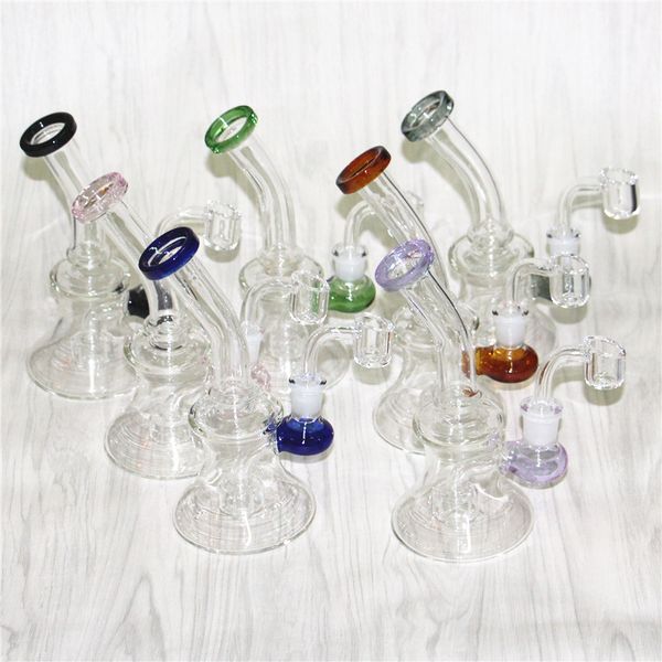 14-mm-Innengewinde-Wasserpfeifen, dickes Glas mit Ratschenfass, Bohrinsel, umgekehrter Duschkopf, Perc-Perkolator, Dab-Rigs, Bongs mit Schüssel, Quarz-Banger