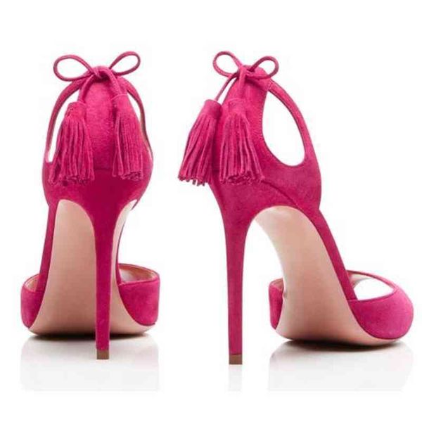 

peep toe women high heel sandals with tassel pink cut outs d'orsay black evening dress heels ladies summer heeled shoes t0l8