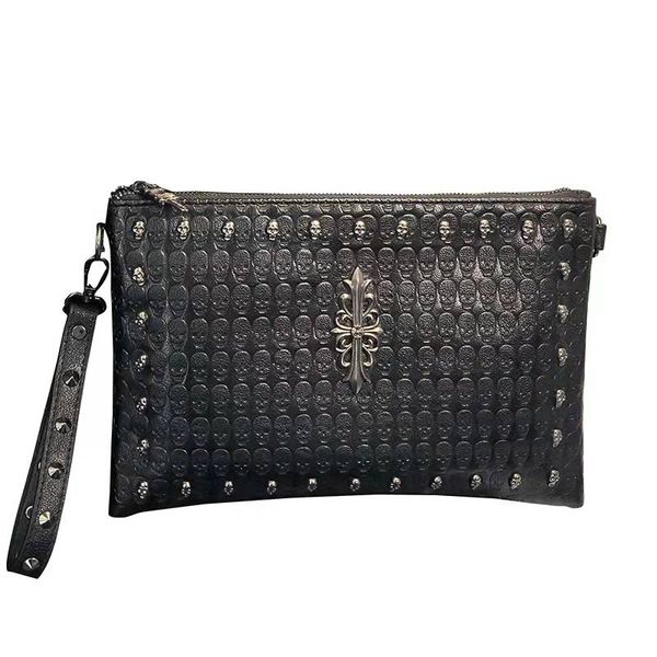 Bolsas de ombro de grife bolsa de mensageiro de luxo para homens moda de couro macio bolsa de embreagem Skull Skull Punk elementos envelope saco rivet street estilo hbp