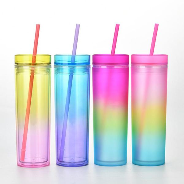 

16oz straight acrylic tumbler with lid straw gradient colors 16oz plastic cup 480ml double wall acrylic water bottle bpa new