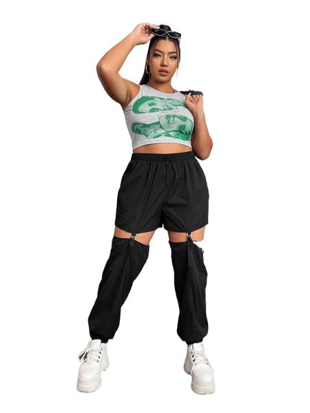 

plus cut out strap detail joggers 52k9#, Black