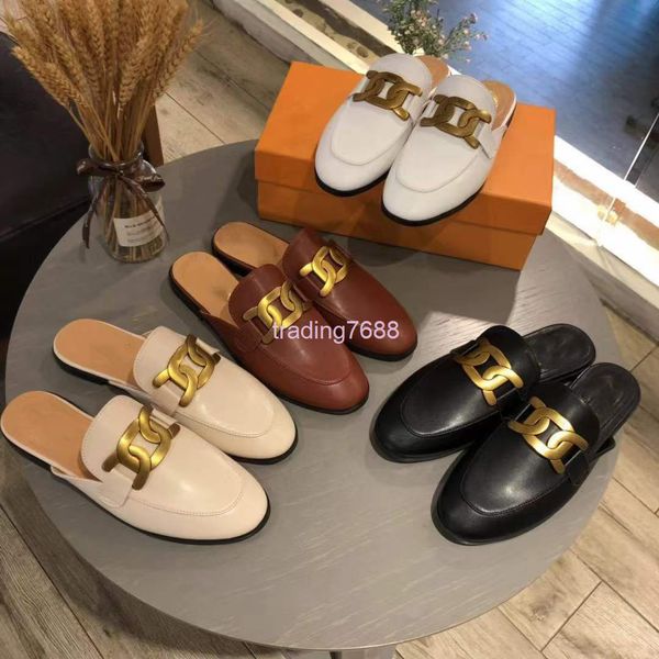 

slippers in the spring of , high-end baotou half slippers are worn outside, fashionable lazy flat bottomed sandals for women, Black