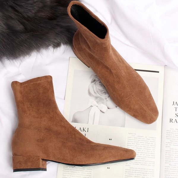 

spring shoes women boots plus size stretch casual flock european and american boots women pigskin lining insole 220815, Black