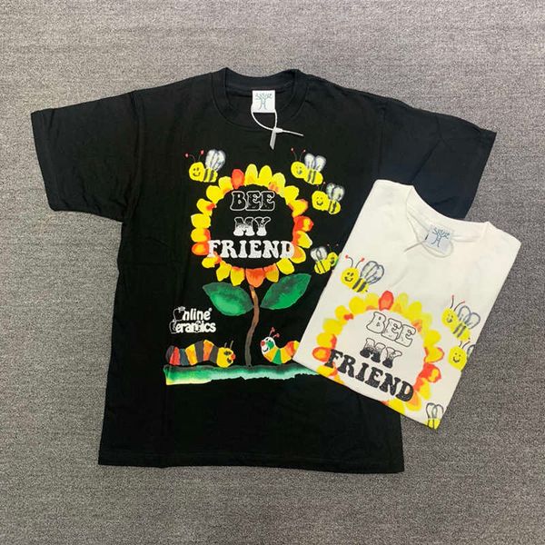 

online ceramics t-shirts bee my friends hand-painted short-sleeved vintage t-shirt women summer hip hop rap oversized harajuku plus, White;black
