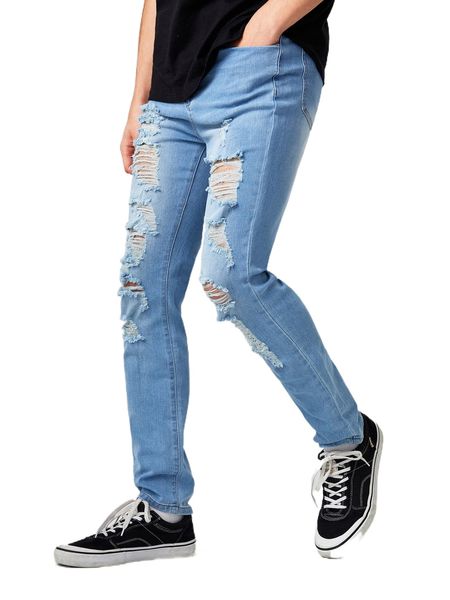 

men ripped straight leg jeans y47p#, Blue