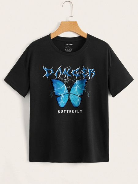 

butterfly and letter graphic tee 957a#, White