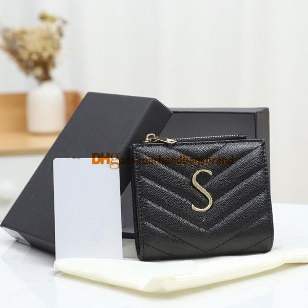 

fashion y letter ladies wallet caviar wallet luxury designer zipper purse leather card holder business credit cardholder orangizer wallets 0, Red;black