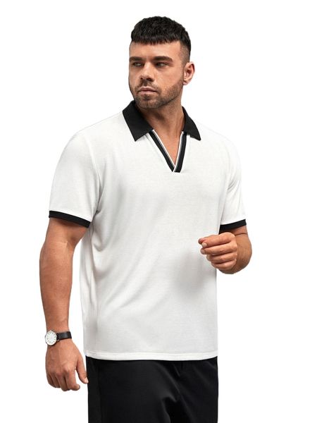 

extended sizes men contrast trim polo shirt u8qh#, White;black