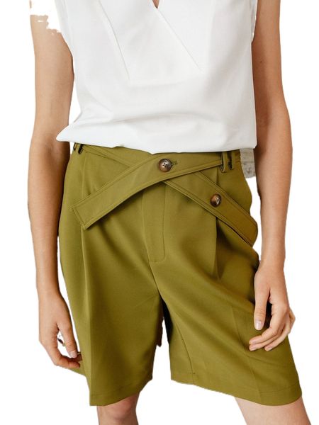 

motf premium viscose belted shorts 05di#, White;black