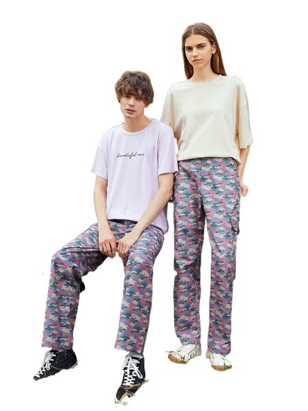 

romwe 1pc camo flap pocket pants r5gu#, Black