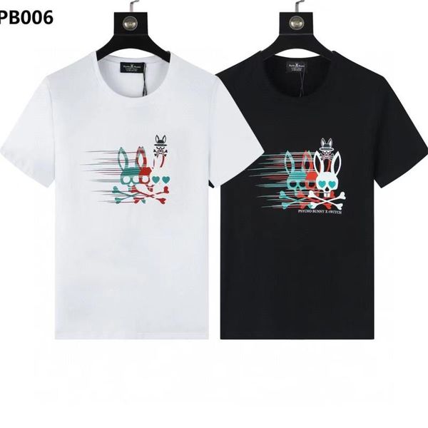 

psychobunny skull rabbit round neck t-shirt short sleeve half sleeve bottomed shirt for men and women #08, White;black