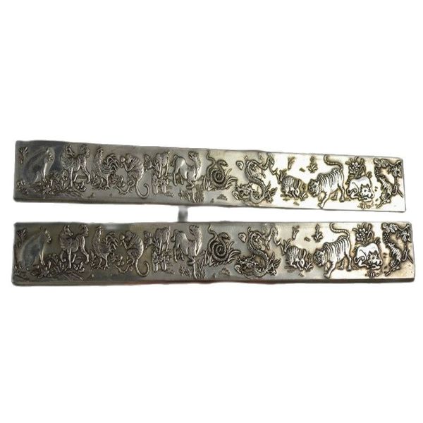

miao silver carving chinese 12 zodiac rare noble pair paperweight statue