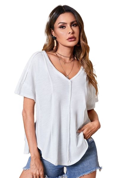 

batwing sleeve curved hem tee h8tl#, White