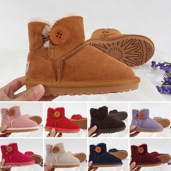 

infant australia mini button classic kids snow boots chestnut new born baby small girl boys thick warm cotton-padded suede buckle 2532, Black