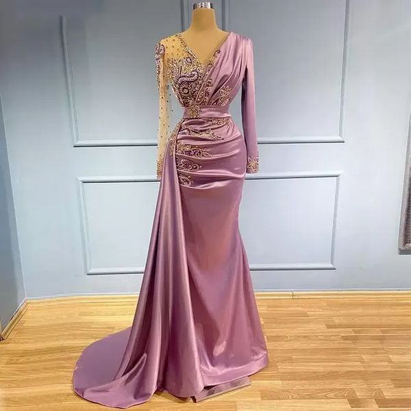 2022 Abiti da sera sirena Sheer V Neck Appliqued perline Long Maniche Long Promer Party Seconda Occasione Special Occasionali BC12922 C0518993