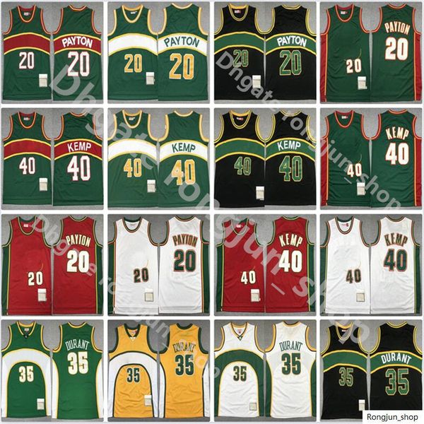 

mitchell and ness mens retro stitched basketball jerseys 40 shawn kemp 20 gary payton 35 kevin duran white green red black vintage, Black;red