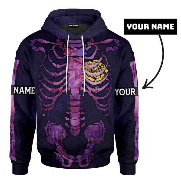 Rose Cross Jesus Skeleton Personalizza il tuo nome Felpa con cappuccio casual Primavera Sublimazione Zipper Pullover Uomo Donna Felpa 220722