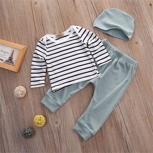 

set baby girl clothes cotton long sleeve striped t-shirtpants hat suit baby clothing sets infant clothing lj201223, White
