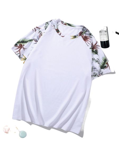 

men color block tropical print raglan sleeve tee f5um#, White;black