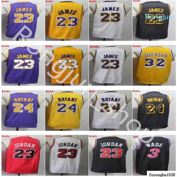 Mens Youth kids Basketball 23 James Dwyane 3 Wade 32 Johnson maglie viola giallo bianco nero cucito