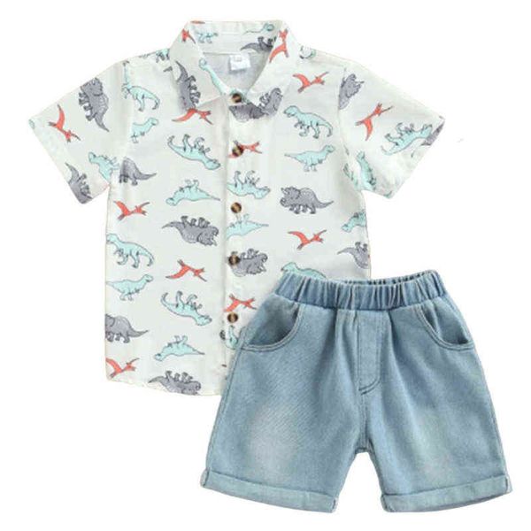 Set di vestiti per bambini Summer Toddler Boys Cartoon Dinosaur Print Camicie a maniche corte + pantaloncini 2 pezzi Suit Fashion Abbigliamento per bambini G220509